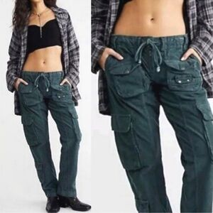 Free People Tahiti Cord Cargo Jade Hunter Green Corduroy Pocket Drawstring Pants